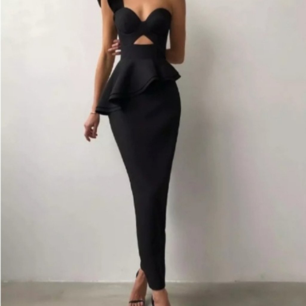 Long One Shoulder Dress Black Obscure